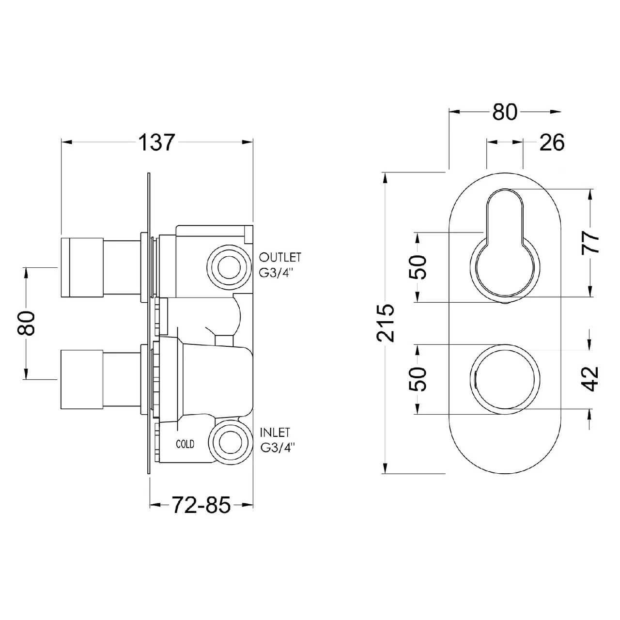 Nuie Arvan Polished Chrome Twin Concealed Thermostatic Shower Valve With Diverter - ARVTW02 - Image 3