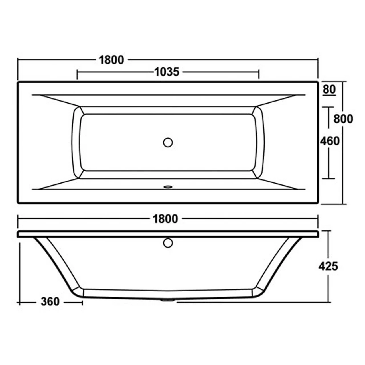 Nuie Asselby 1800mm X 800mm Square Double Ended Bath - NBA214 5 Nuie Asselby 1800mm X 800mm Square Double Ended Bath - NBA214 - Image 3