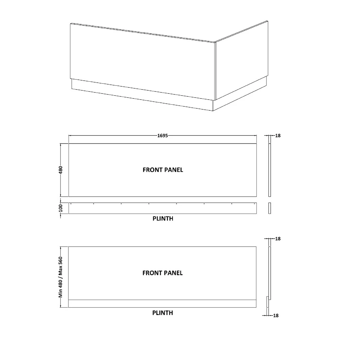 Nuie Athena Anthracite 1700mm Front Bath Panel - MPD505N 4 Nuie Athena Anthracite 1700mm Front Bath Panel - MPD505N - Image 2