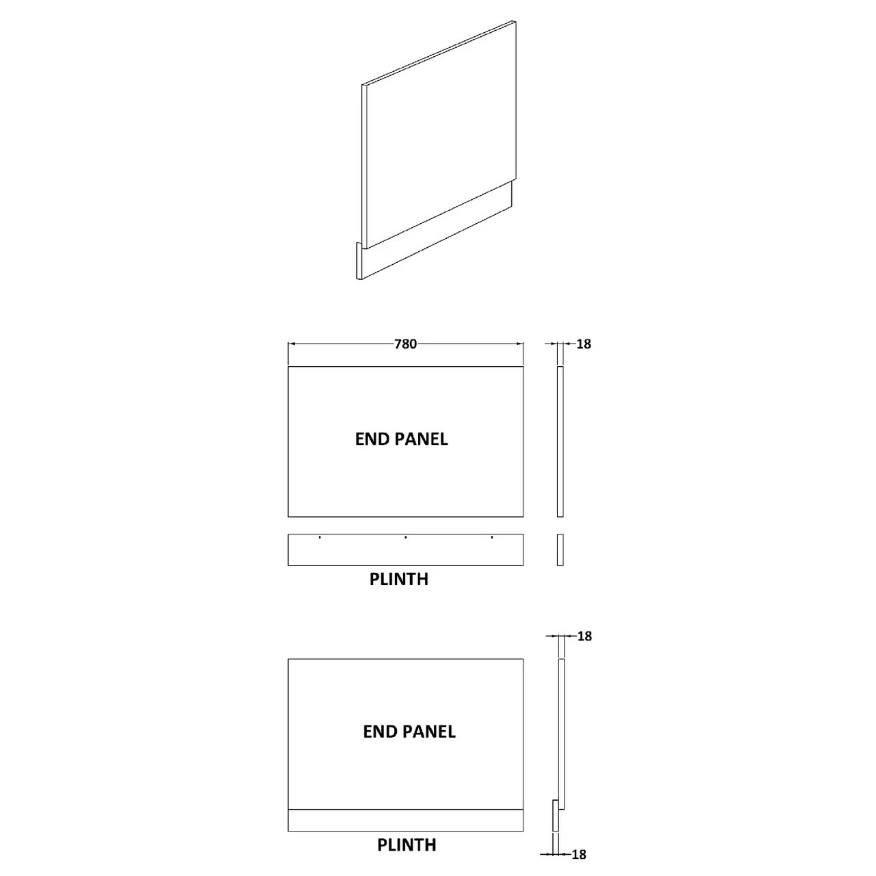 Nuie Athena Charcoal Black 800mm End Bath Panel - MPD613N 4 Nuie Athena Charcoal Black 800mm End Bath Panel - MPD613N - Image 2