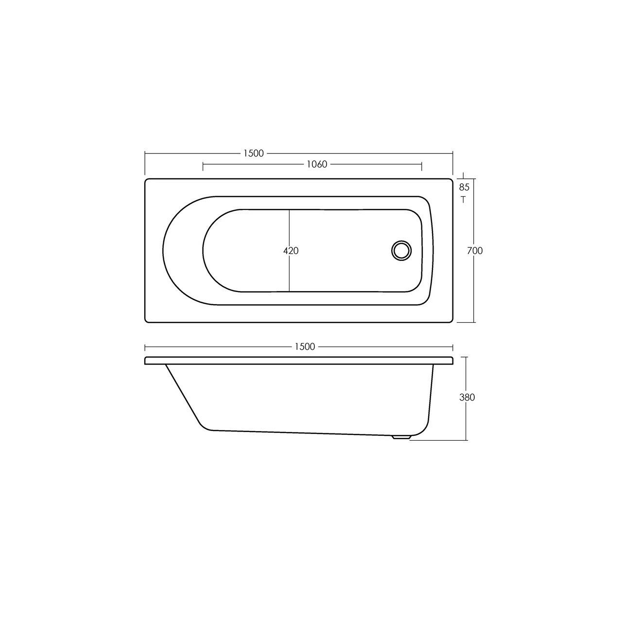 Nuie Barmby 1500mm X 700mm Round Single Ended Bath - NBA605 5 Nuie Barmby 1500mm X 700mm Round Single Ended Bath - NBA605 - Image 3