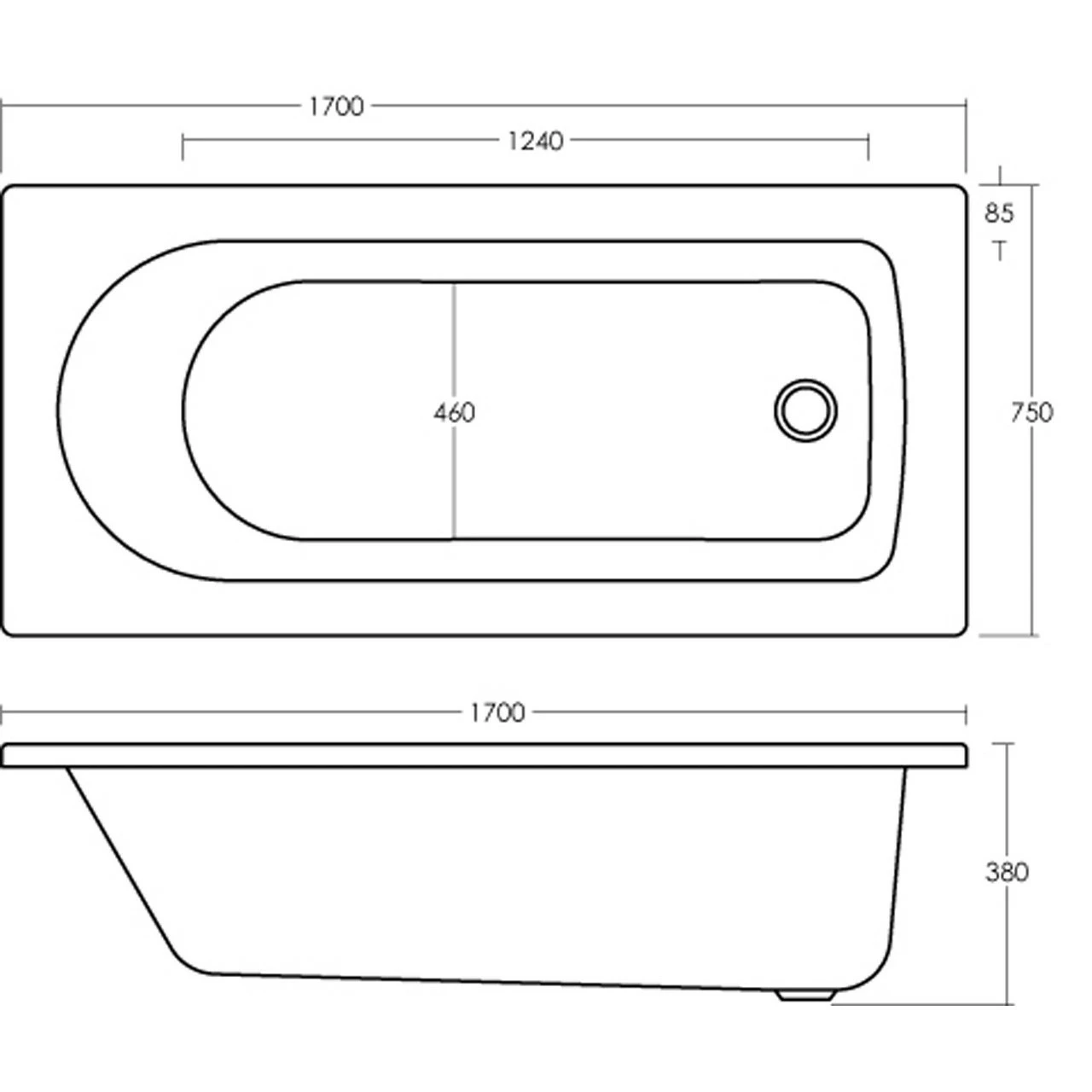 Nuie Barmby 1700mm X 750mm Round Single Ended Bath- NBA610 5 Nuie Barmby 1700mm X 750mm Round Single Ended Bath- NBA610 - Image 3