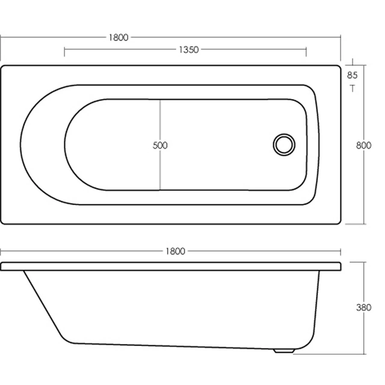 Nuie Barmby 1800mm X 800mm Round Single Ended Bath - NBA614 5 Nuie Barmby 1800mm X 800mm Round Single Ended Bath - NBA614 - Image 3