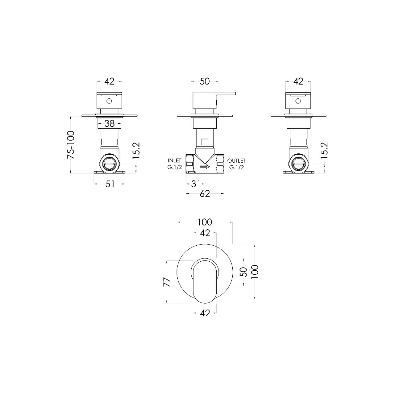 Nuie Binsey Polished Chrome Concealed Stop Tap - BINST10 - Image 2