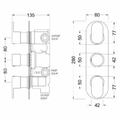 Nuie Binsey Polished Chrome Triple Concealed Thermostatic Shower Valve With Diverter - BINTR03 5 Nuie Binsey Polished Chrome Triple Concealed Thermostatic Shower Valve With Diverter - BINTR03 -Bathroom Products Sales Store nuie binsey polished chrome triple concealed thermostatic shower valve with diverter bintr03 line drawing 94582.1666714364