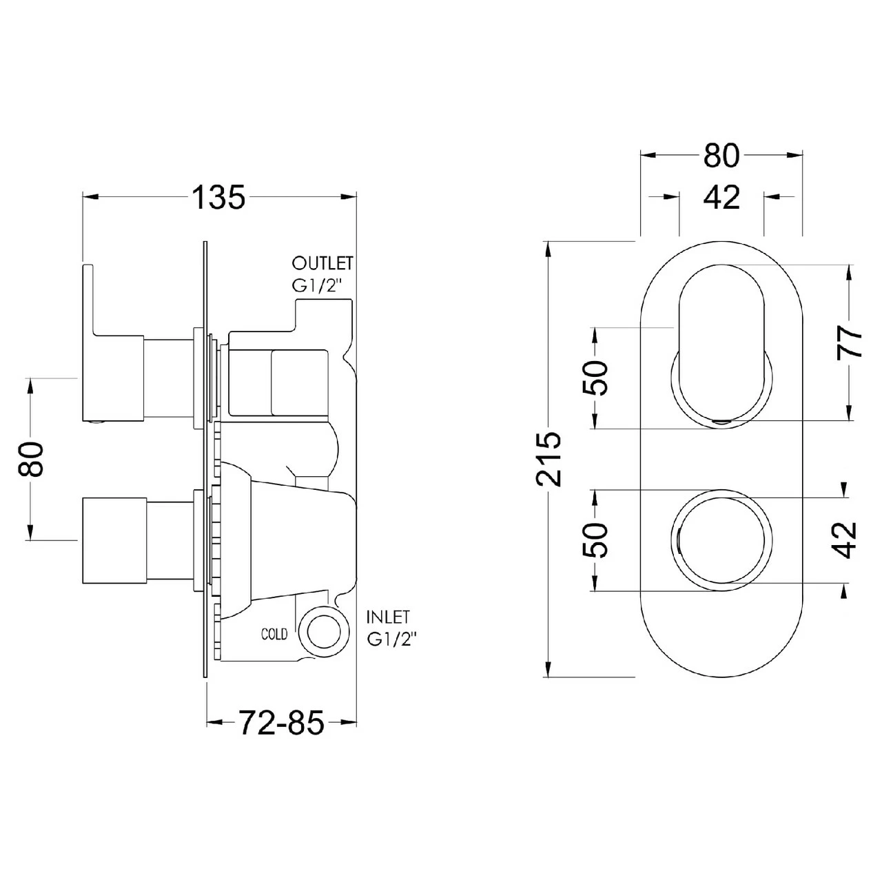 Nuie Binsey Polished Chrome Twin Concealed Thermostatic Shower Valve - BINTW01 - Image 3
