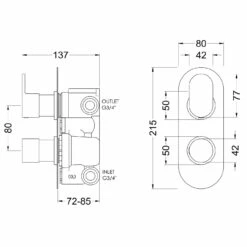Nuie Binsey Polished Chrome Twin Concealed Thermostatic Shower Valve With Diverter - BINTW02 -Bathroom Products Sales Store nuie binsey polished chrome twin concealed thermostatic shower valve with diverter bintw02 line drawing 57845.1666714365