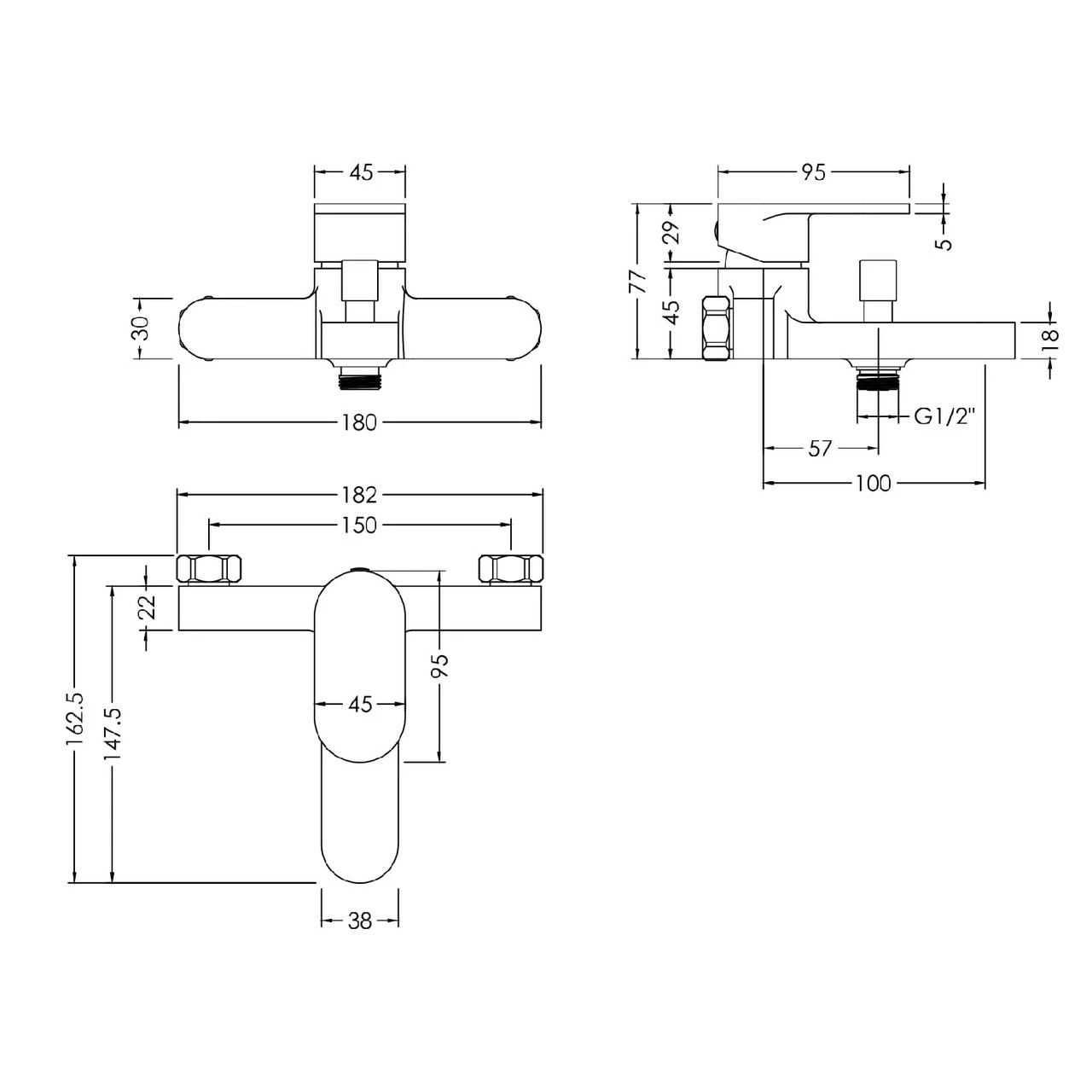Nuie Binsey Polished Chrome Wall Mounted Bath Shower Mixer Tap And Kit - BIN316 - Image 2