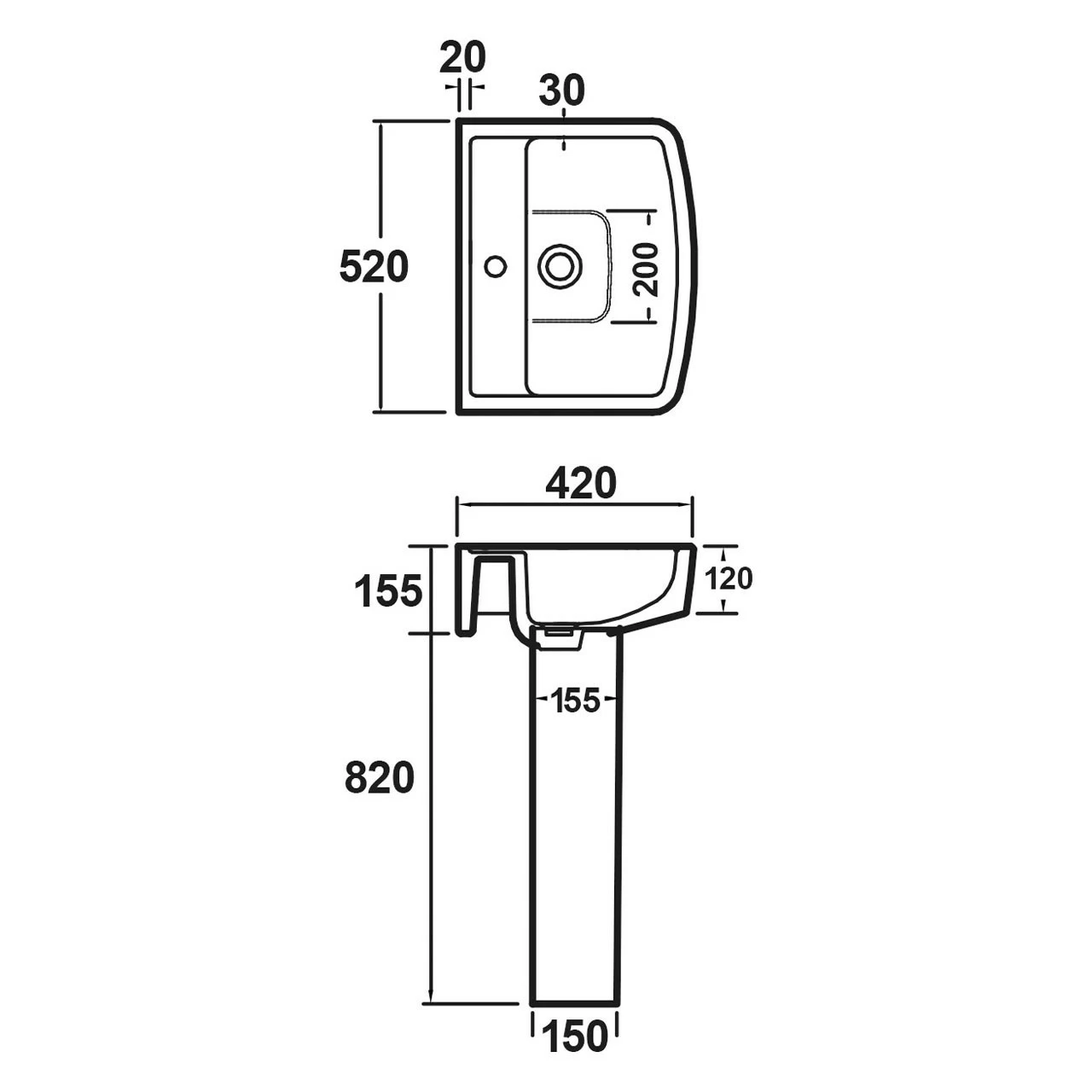 Nuie Bliss 520mm Basin With 1 Tap Hole And Full Pedestal - CBL009 - Image 6