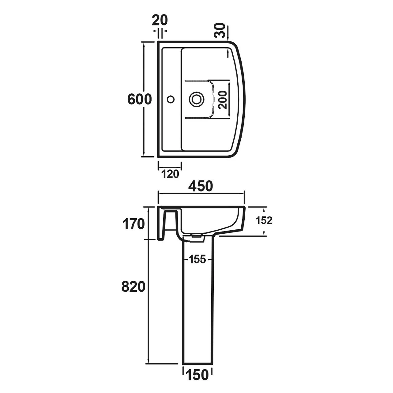 Nuie Bliss 600mm Basin With 1 Tap Hole And Full Pedestal - CBL010 - Image 4