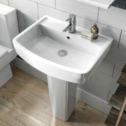 Nuie Bliss 600mm Basin With 1 Tap Hole And Full Pedestal - CBL010 -Bathroom Products Sales Store nuie bliss 600mm basin with 1 tap hole and full pedestal cbl010 six 79607.1652443109