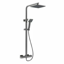Nuie Brushed Gunmetal Thermostatic Shower Bar Valve And Rigid Riser Shower Kit With Square Head- JTY786