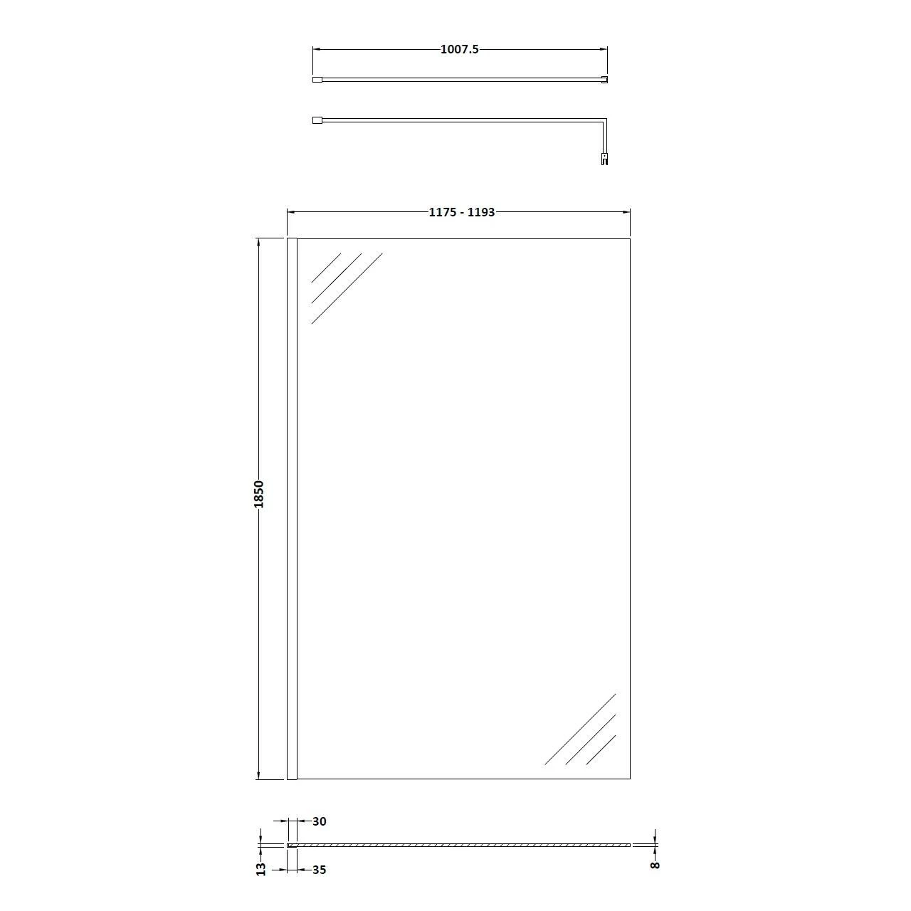 Nuie Chrome 1200mm Wetroom Shower Screen With Support Bar - WRSC12 - Image 2
