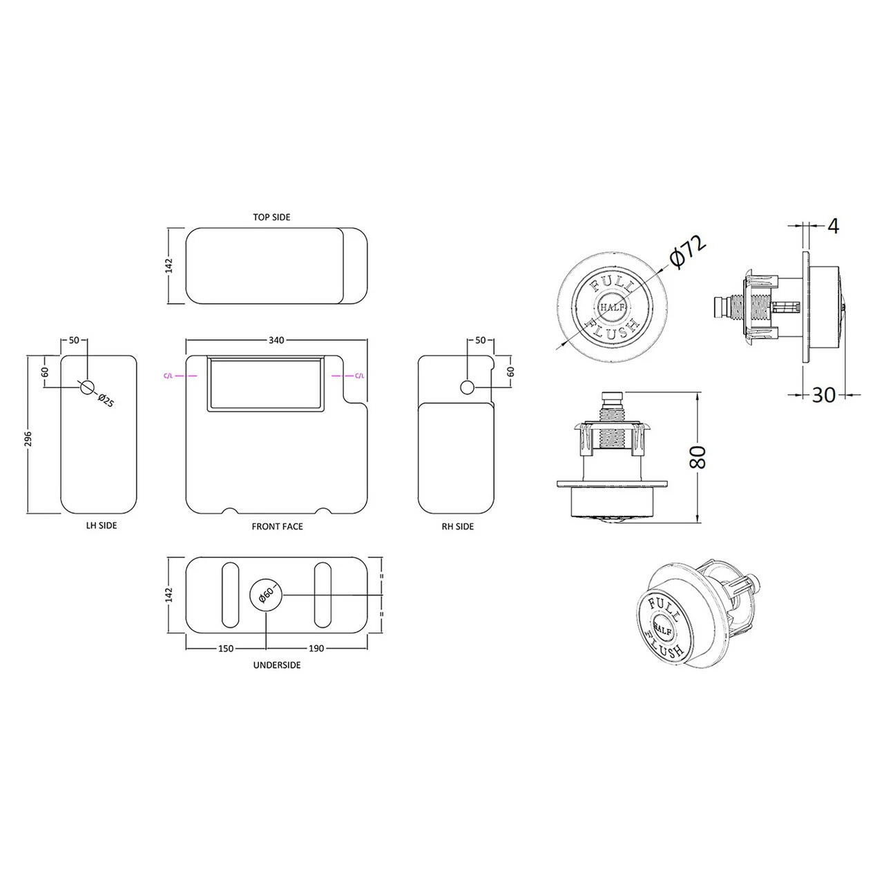 Nuie Concealed Cistern And Brushed Brass Traditional Round Dual Flush Button - XTY8T03 4 Nuie Concealed Cistern And Brushed Brass Traditional Round Dual Flush Button - XTY8T03 - Image 2