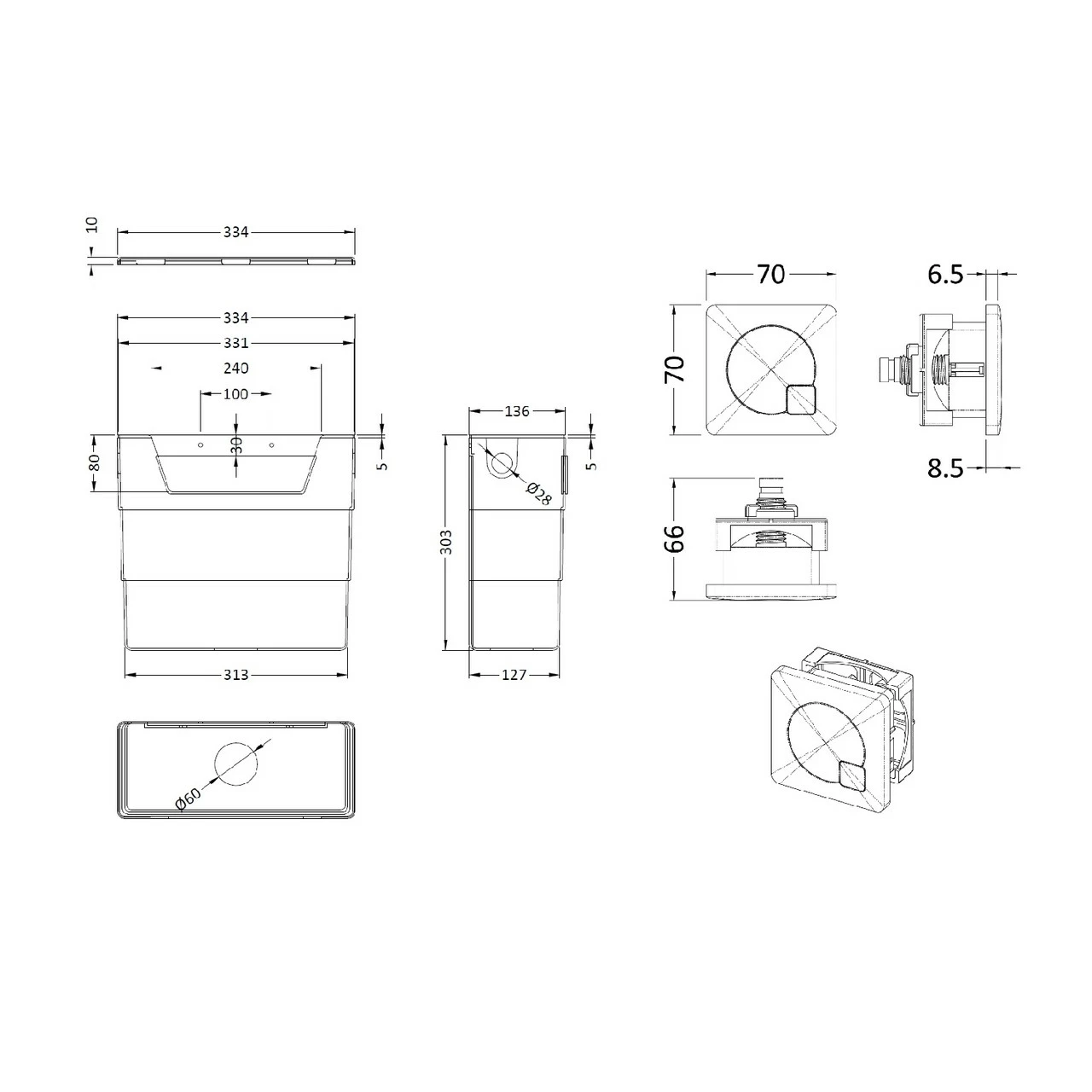 Nuie Concealed Cistern And Brushed Gunmetal Square Dual Flush Plate - XTY8M04B - Image 2