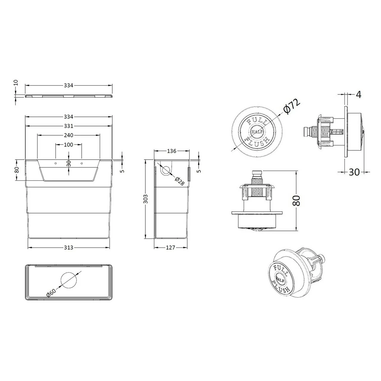 Nuie Concealed Cistern And Matt Black Traditional Round Dual Flush Push Button - XTY6T02 - Image 2