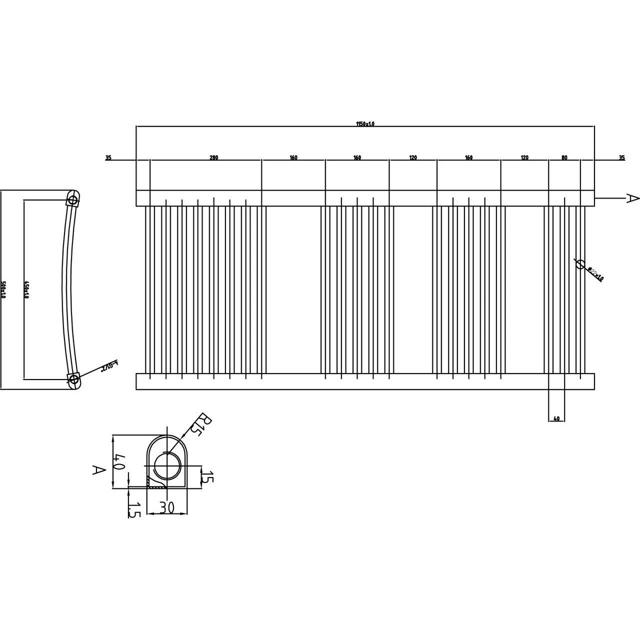 Nuie Curved Ladder Anthracite 1150mm X 500mm Heated Towel Rail - MTY104 5 Nuie Curved Ladder Anthracite 1150mm X 500mm Heated Towel Rail - MTY104 - Image 3