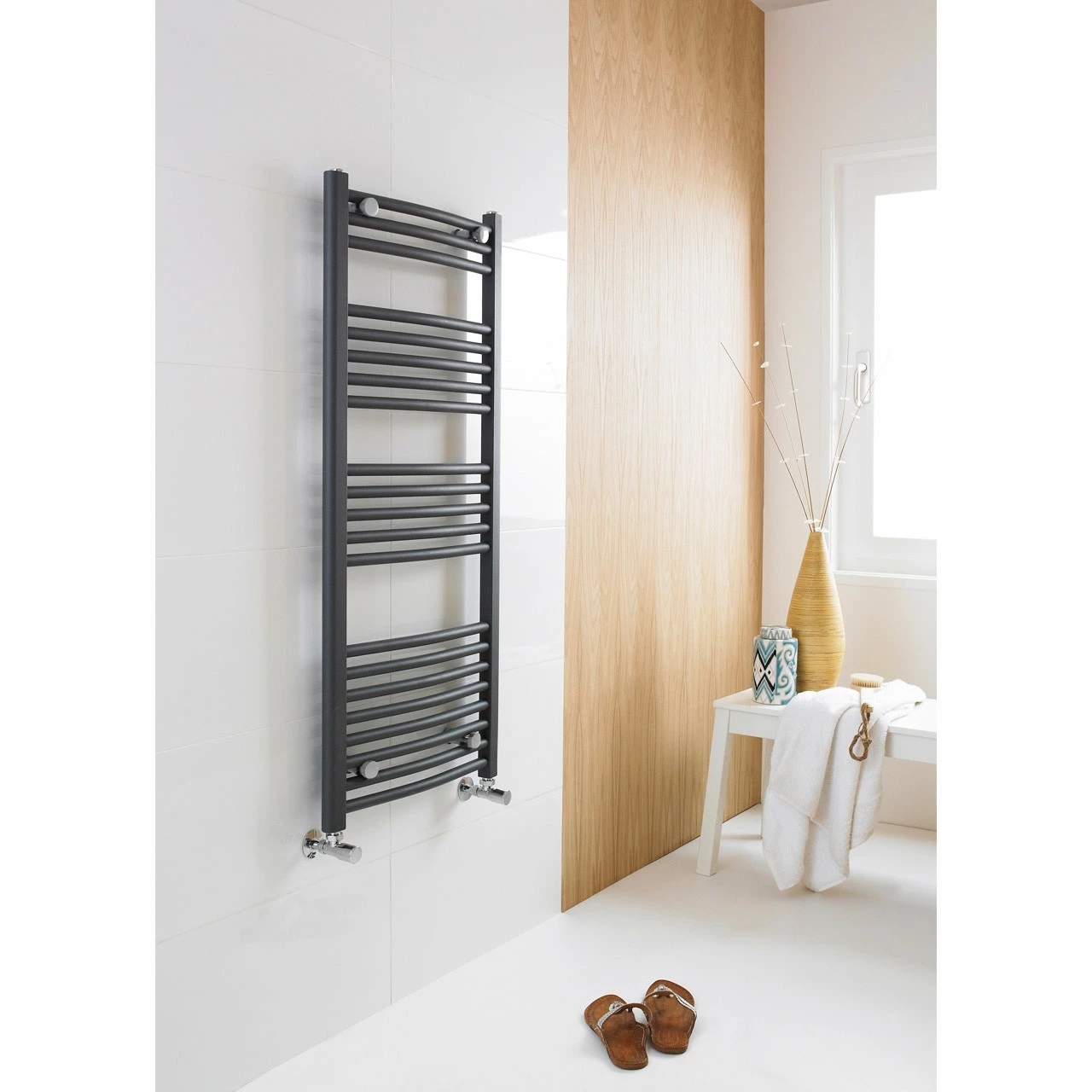 Nuie Curved Ladder Anthracite 1150mm X 500mm Heated Towel Rail - MTY104 4 Nuie Curved Ladder Anthracite 1150mm X 500mm Heated Towel Rail - MTY104 - Image 2
