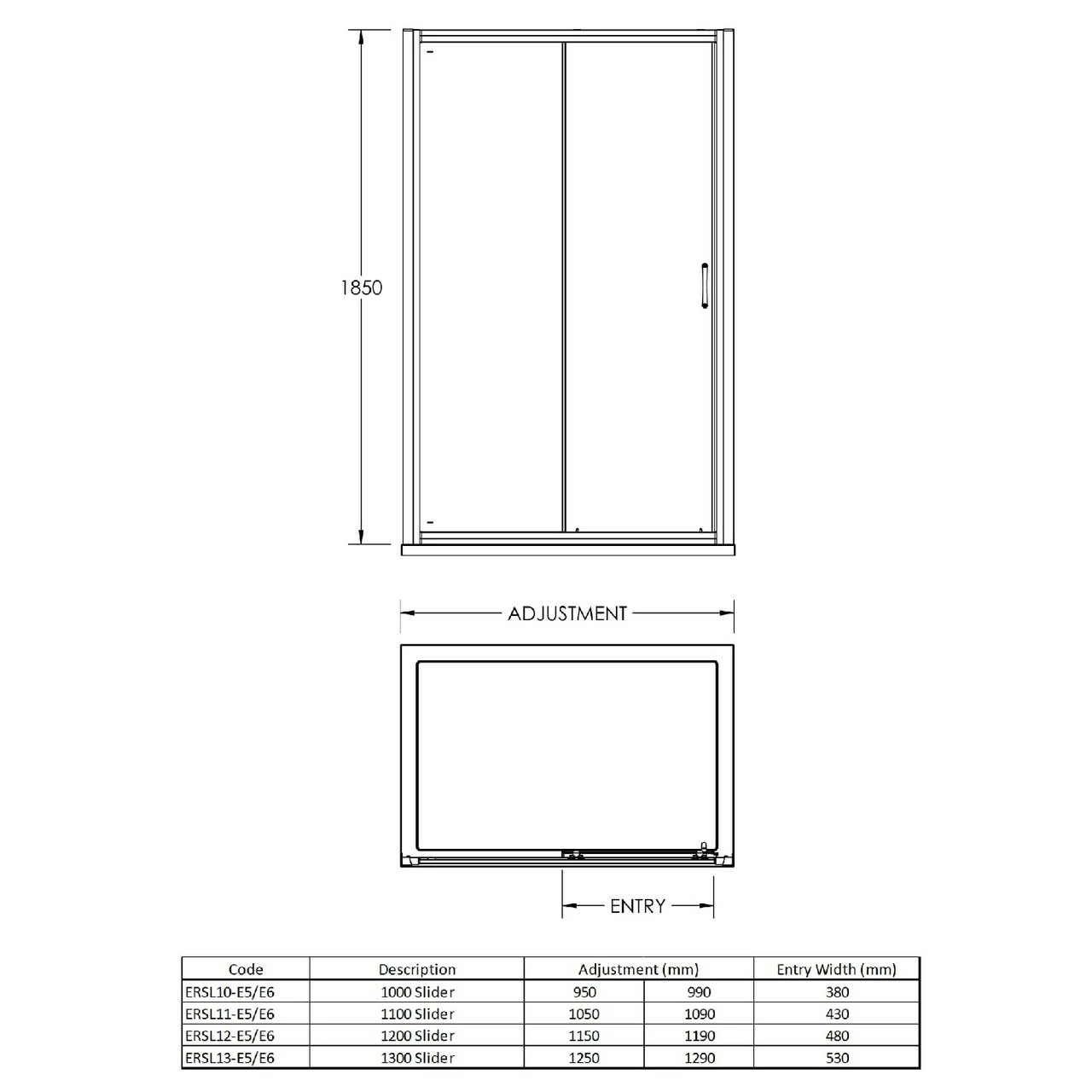 Nuie Ella 1000mm Sliding Shower Door With Square Satin Chrome Handle - ERSL10H5 - Image 2