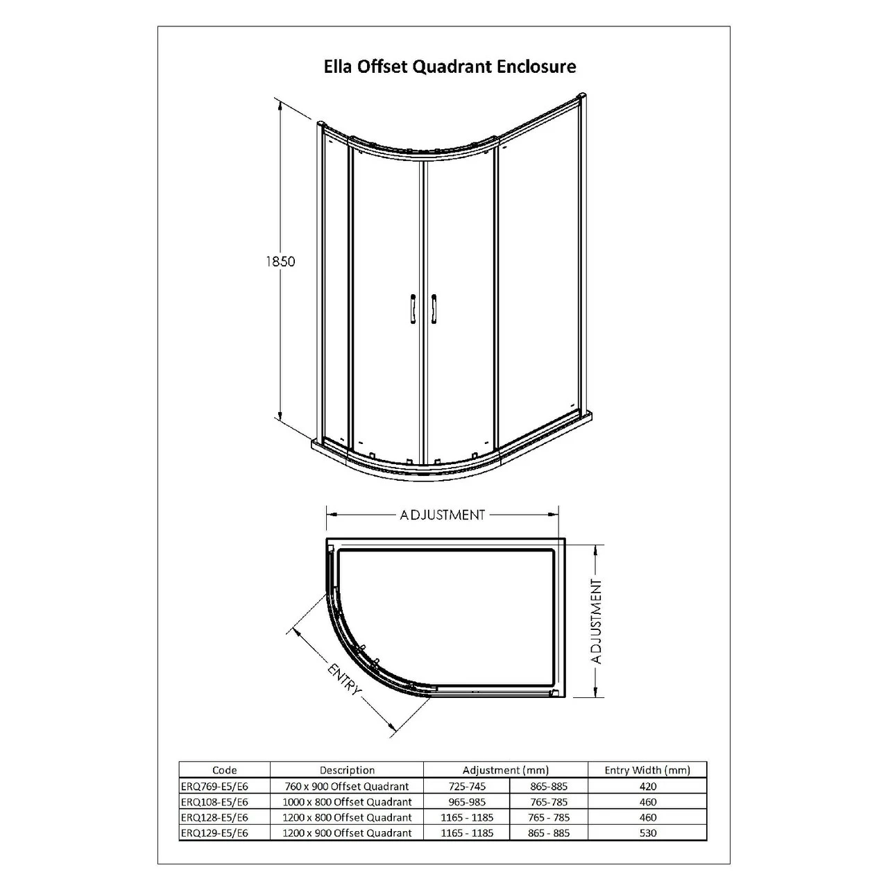 Nuie Ella 1000mm X 800mm Offset Quadrant Shower Enclosure - ERQ108 - Image 2