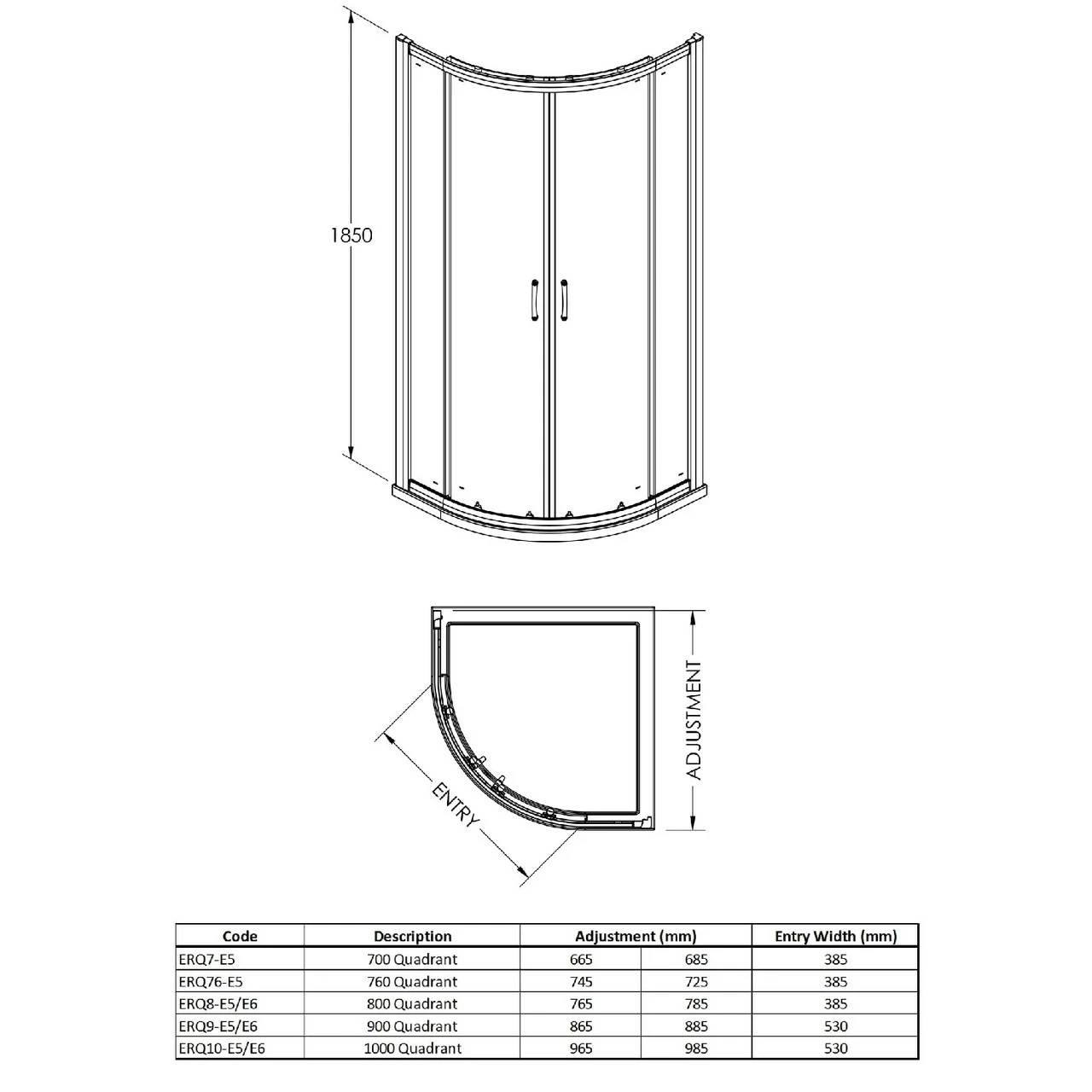 Nuie Ella 900mm Quadrant Shower Enclosure With Square Satin Chrome Handle - ERQ9H5 - Image 2