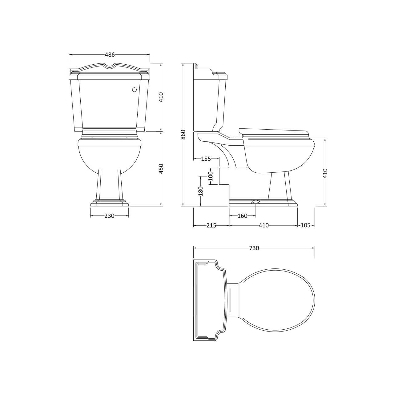 Nuie Legend Close Coupled Toilet Pan With Cistern And Toilet Seat - CLG003 5 Nuie Legend Close Coupled Toilet Pan With Cistern And Toilet Seat - CLG003 - Image 3