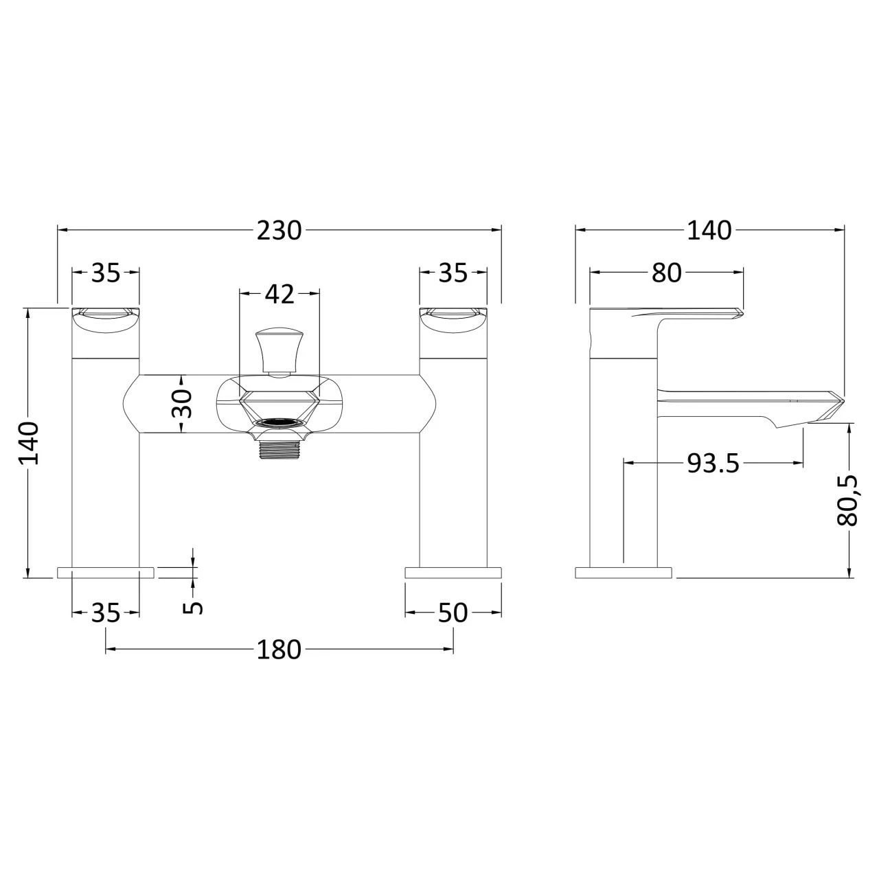Nuie Limit Round Deck Mounted Bath And Shower Mixer Tap - LIM304 4 Nuie Limit Round Deck Mounted Bath And Shower Mixer Tap - LIM304 - Image 2
