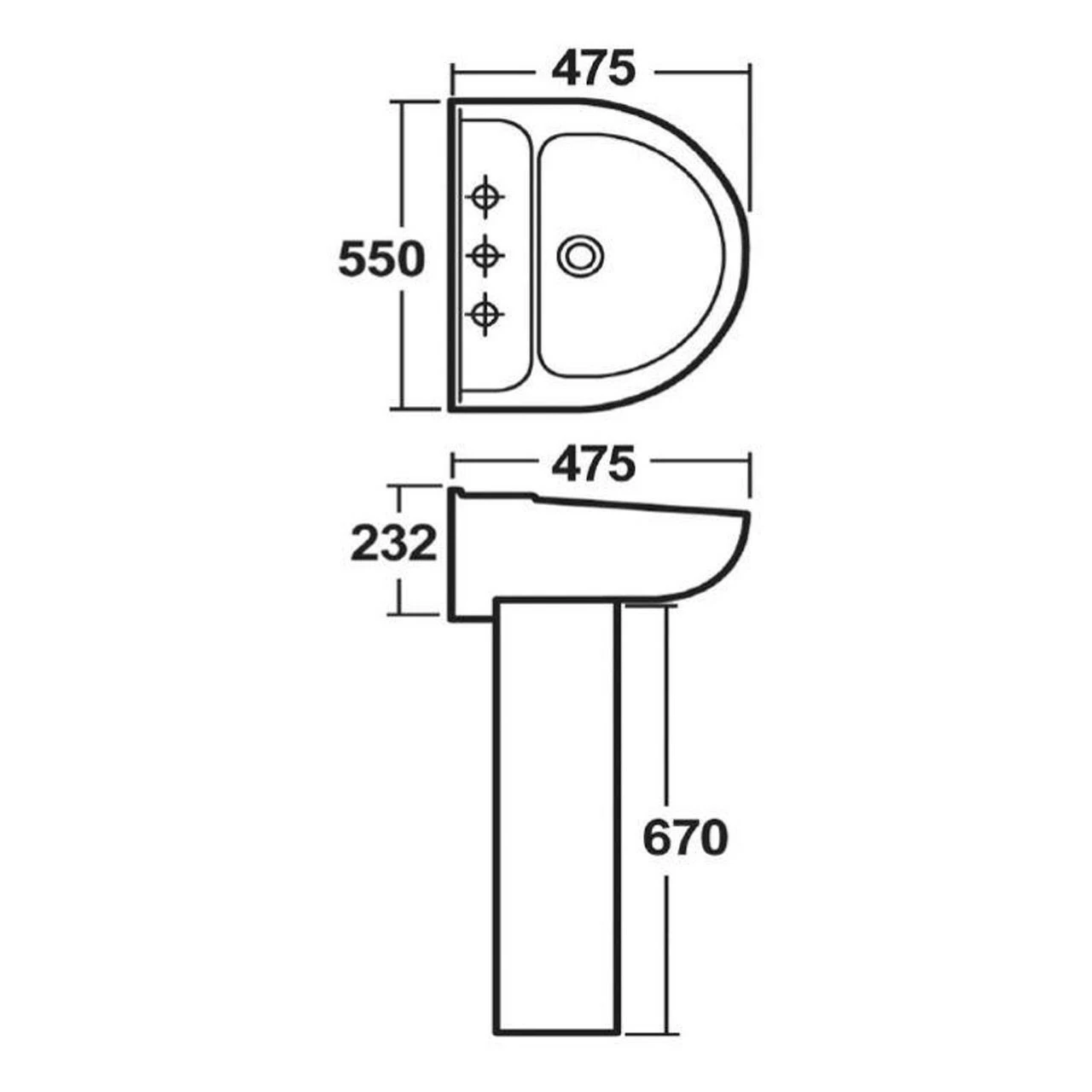 Nuie Melbourne 550mm Basin With 2 Tap Holes And Full Pedestal - CML003 4 Nuie Melbourne 550mm Basin With 2 Tap Holes And Full Pedestal - CML003 - Image 2