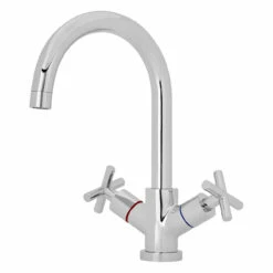 Nuie Mono Kitchen Sink Mixer With Swivel Spout And Crosshead Taps - KC320