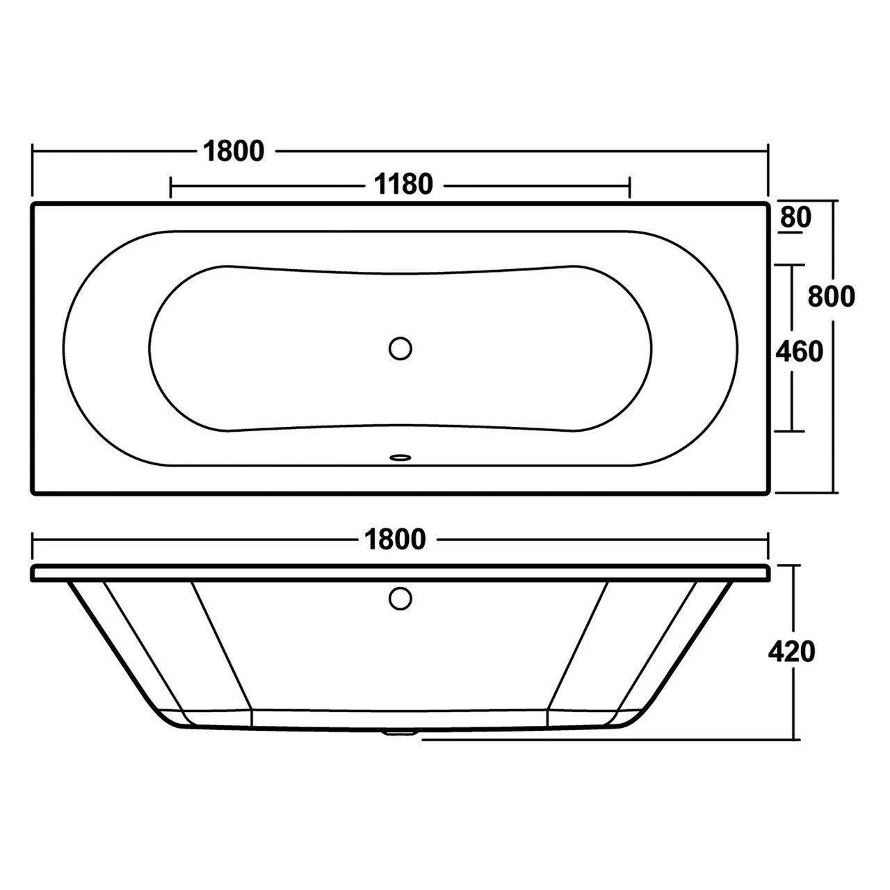 Nuie Otley 1800mm X 800mm Round Double Ended Bath - NBA514 - Image 3
