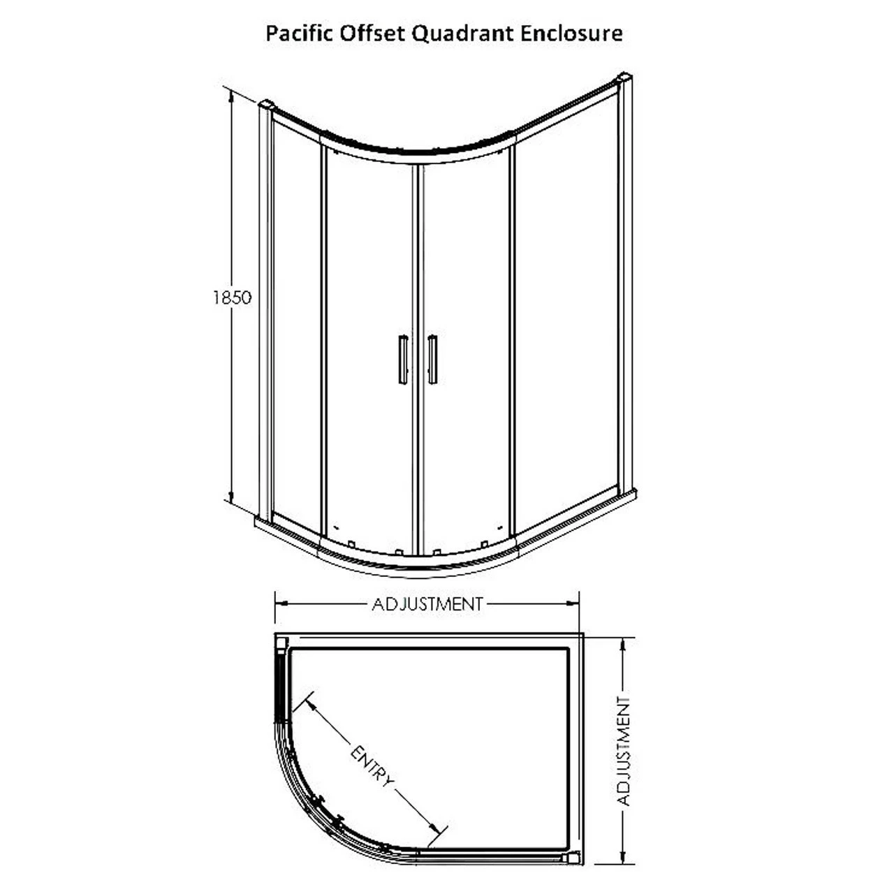 Nuie Pacific 1000mm X 900mm Offset Quadrant Shower Enclosure - AQU109 - Image 5