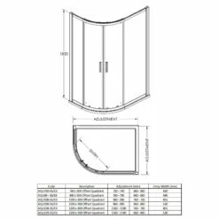 Nuie Pacific 1200mm X 900mm Offset Quadrant Shower Enclosure With Rounded Polished Chrome Handle - AQU129H3 -Bathroom Products Sales Store nuie pacific 1200mm x 900mm offset quadrant shower enclosure with rounded polished chrome handle aqu129h3 line drawing 60836.1666714502