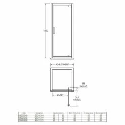 Nuie Pacific 800mm Pivot Shower Door With Rounded Polished Chrome Handle - AQPD80H3 -Bathroom Products Sales Store nuie pacific 800mm pivot shower door with rounded polished chrome handle aqpd80h3 line drawing 66144.1666714505