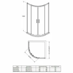Nuie Pacific 800mm Quadrant Shower Enclosure With Rounded Polished Chrome Handle - AQU8H3 -Bathroom Products Sales Store nuie pacific 800mm quadrant shower enclosure with rounded polished chrome handle aqu8h3 line drawing 39708.1666714506