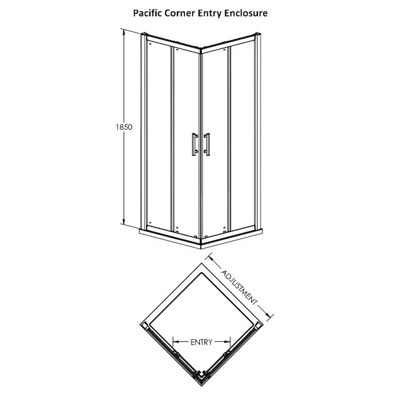 Nuie Pacific 800mm X 800mm Corner Entry Shower Enclosure - AFCE8080 - Image 5