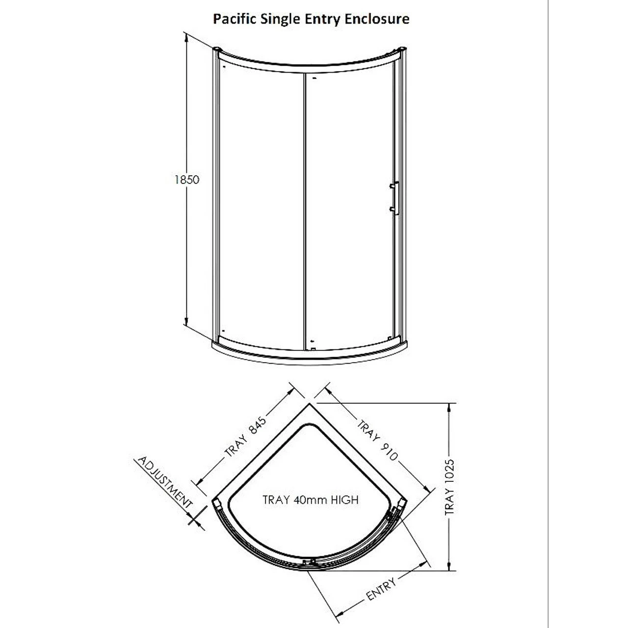Nuie Pacific 860mm Single Entry Quadrant Shower Enclosure - AQSE1 - Image 5