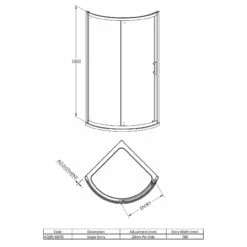 Nuie Pacific 860mm Single Entry Quadrant Shower Enclosure With Rounded Polished Chrome Handle - AQSE1H3 -Bathroom Products Sales Store nuie pacific 860mm single entry quadrant shower enclosure with rounded polished chrome handle aqse1h3 line drawing 26204.1666714506