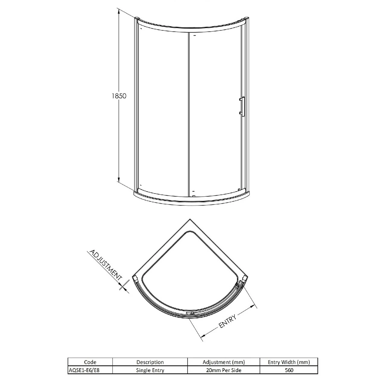Nuie Pacific 860mm Single Entry Quadrant Shower Enclosure With Rounded Polished Chrome Handle - AQSE1H3 - Image 2