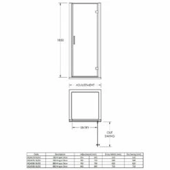 Nuie Pacific 900mm Hinged Shower Door With Rounded Polished Chrome Handle - AQHD90H3 -Bathroom Products Sales Store nuie pacific 900mm hinged shower door with rounded polished chrome handle aqhd90h3 line drawing 66710.1666714504