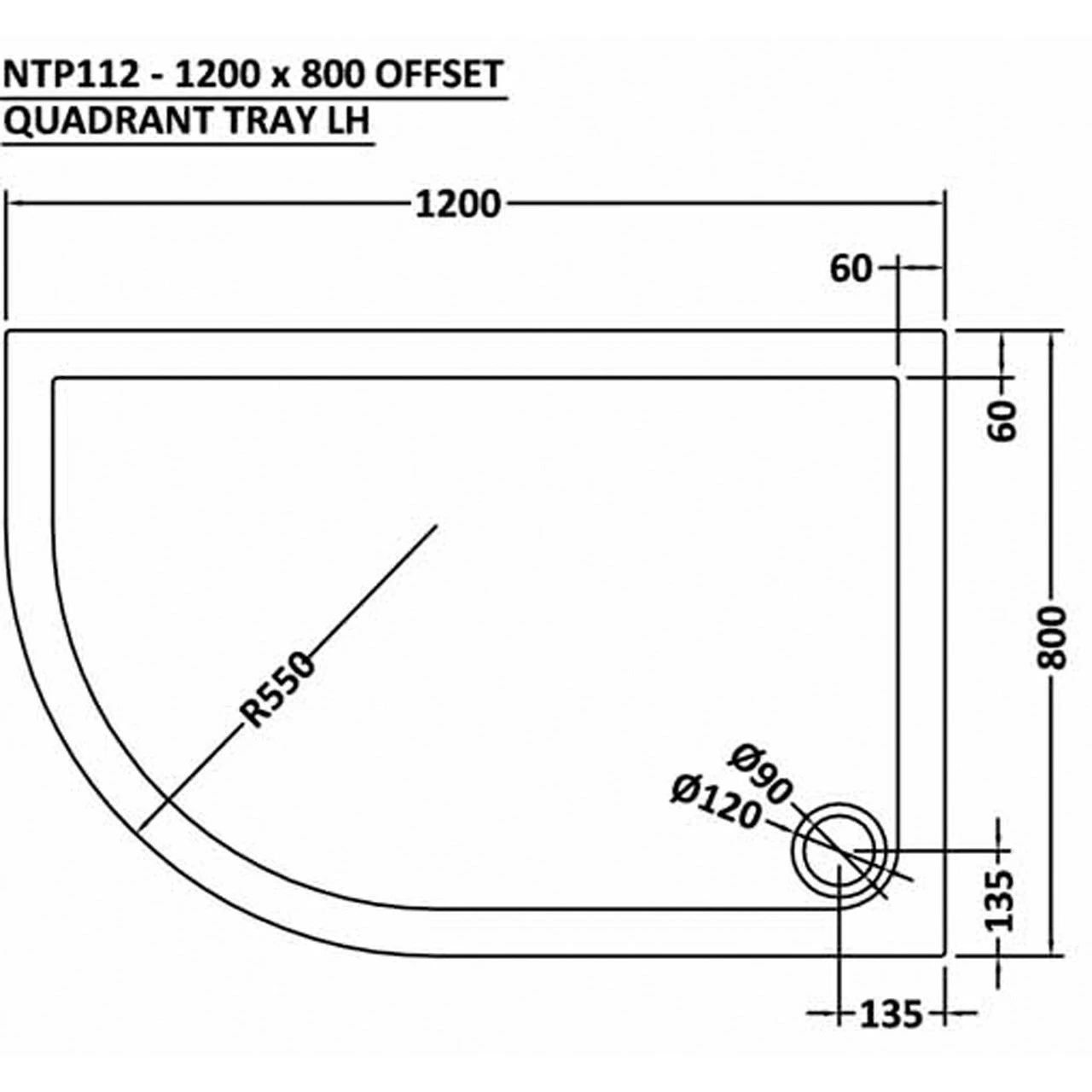 Nuie Pearlstone 1200mm X 800mm Left Hand Offset Quadrant Shower Tray - NTP112 - Image 2