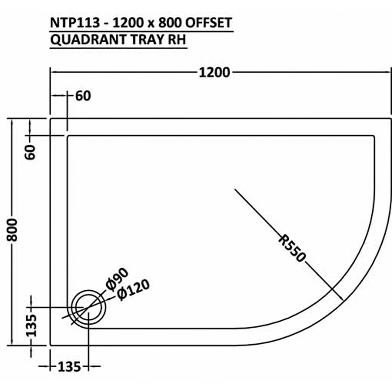 Nuie Pearlstone 1200mm X 800mm Right Hand Offset Quadrant Shower Tray - NTP113 - Image 2