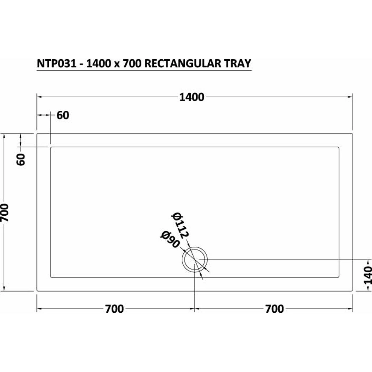 Nuie Pearlstone 1400mm X 700mm Rectangular Shower Tray With Centre Edge Waste - NTP031 6 Nuie Pearlstone 1400mm X 700mm Rectangular Shower Tray With Centre Edge Waste - NTP031 - Image 4