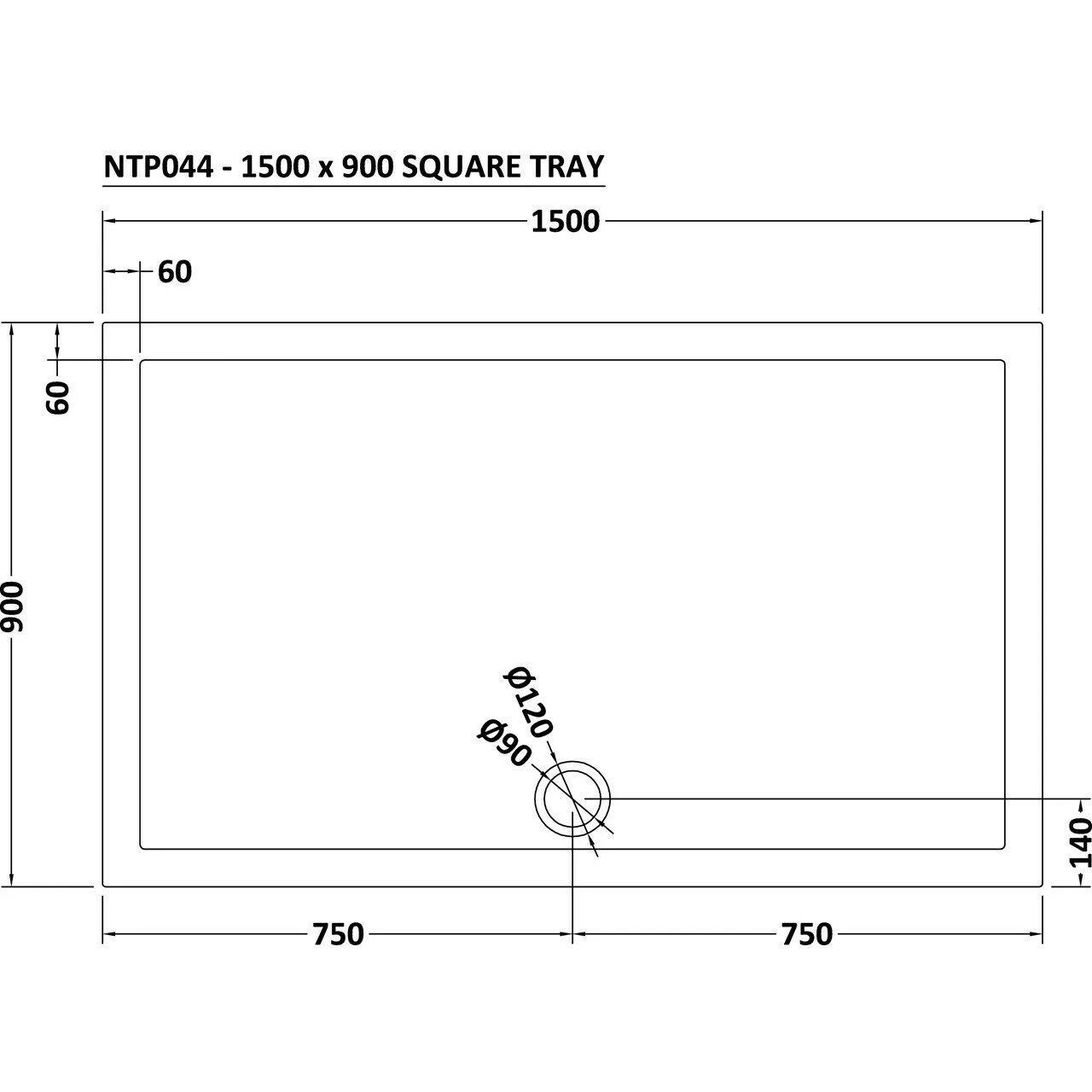 Nuie Pearlstone 1500mm X 900mm Rectangular Shower Tray With Centre Edge Waste - NTP044 4 Nuie Pearlstone 1500mm X 900mm Rectangular Shower Tray With Centre Edge Waste - NTP044 - Image 2