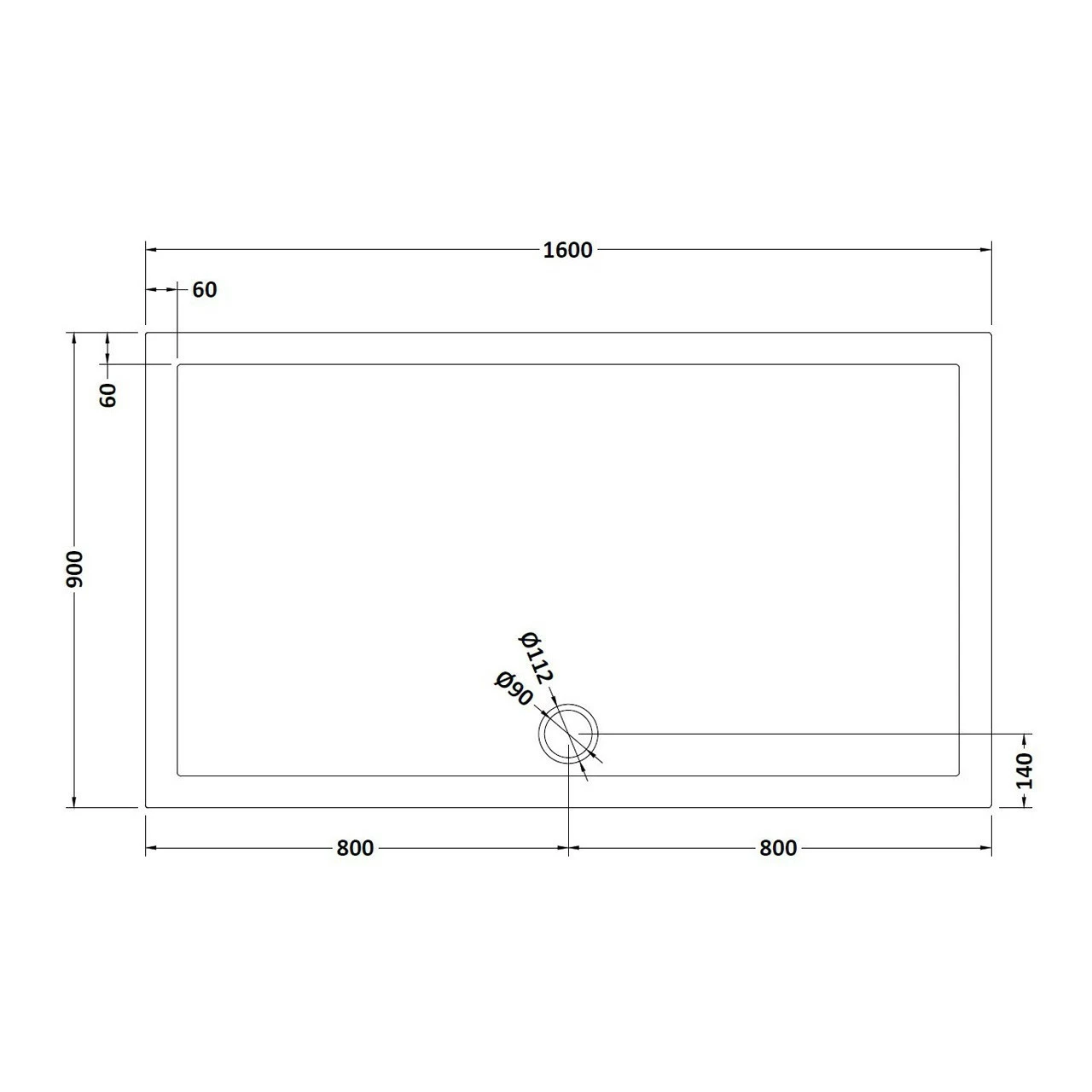 Nuie Pearlstone 1600mm X 900mm Rectangular Shower Tray With Centre Edge Waste - NTP054 - Image 2