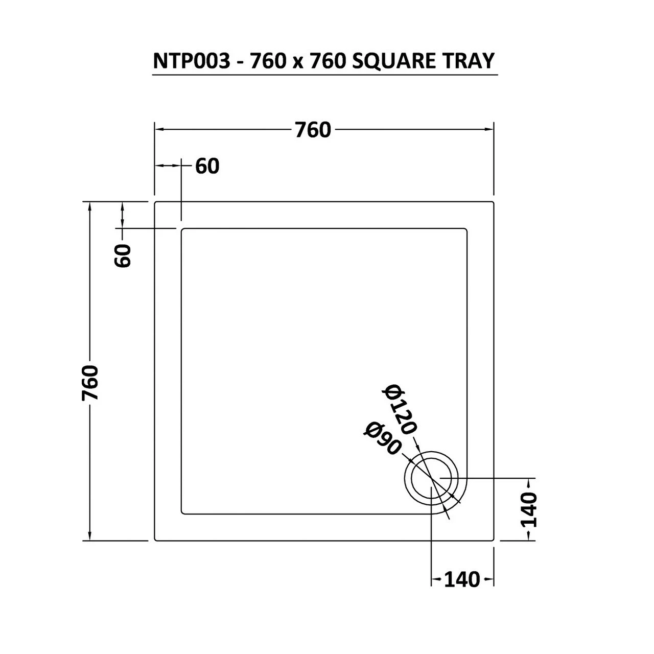 Nuie Pearlstone 760mm X 760mm Square Shower Tray With Corner Waste - NTP003 6 Nuie Pearlstone 760mm X 760mm Square Shower Tray With Corner Waste - NTP003 - Image 4