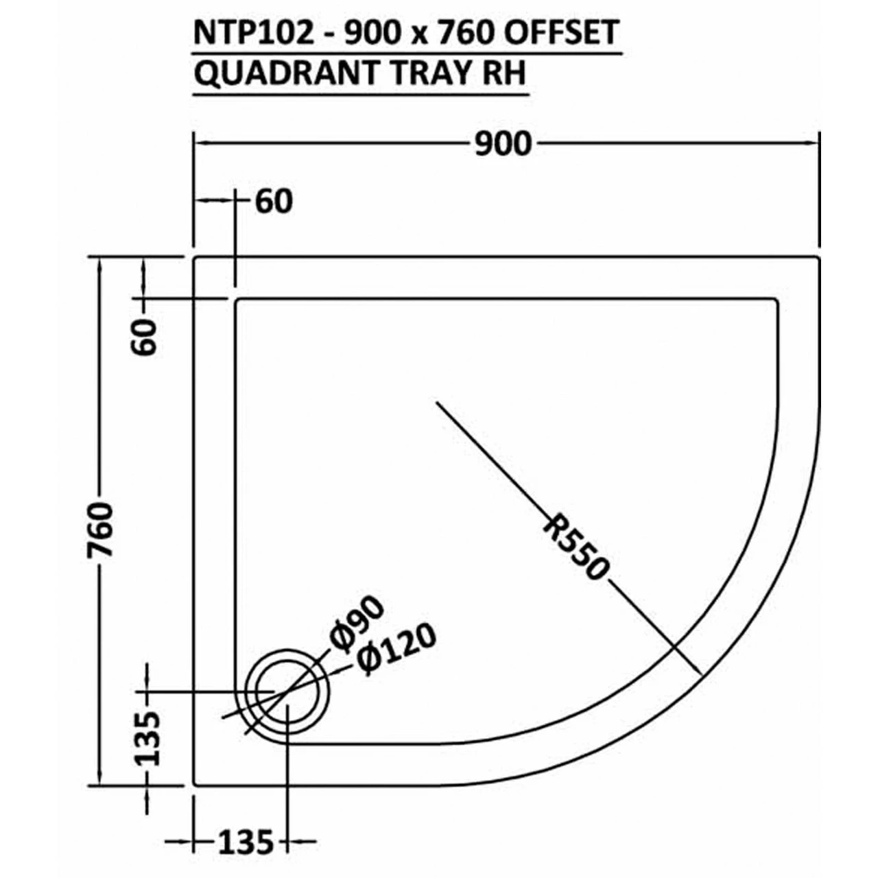Nuie Pearlstone 900mm X 760mm Right Hand Offset Quadrant Shower Tray - NTP102 - Image 2