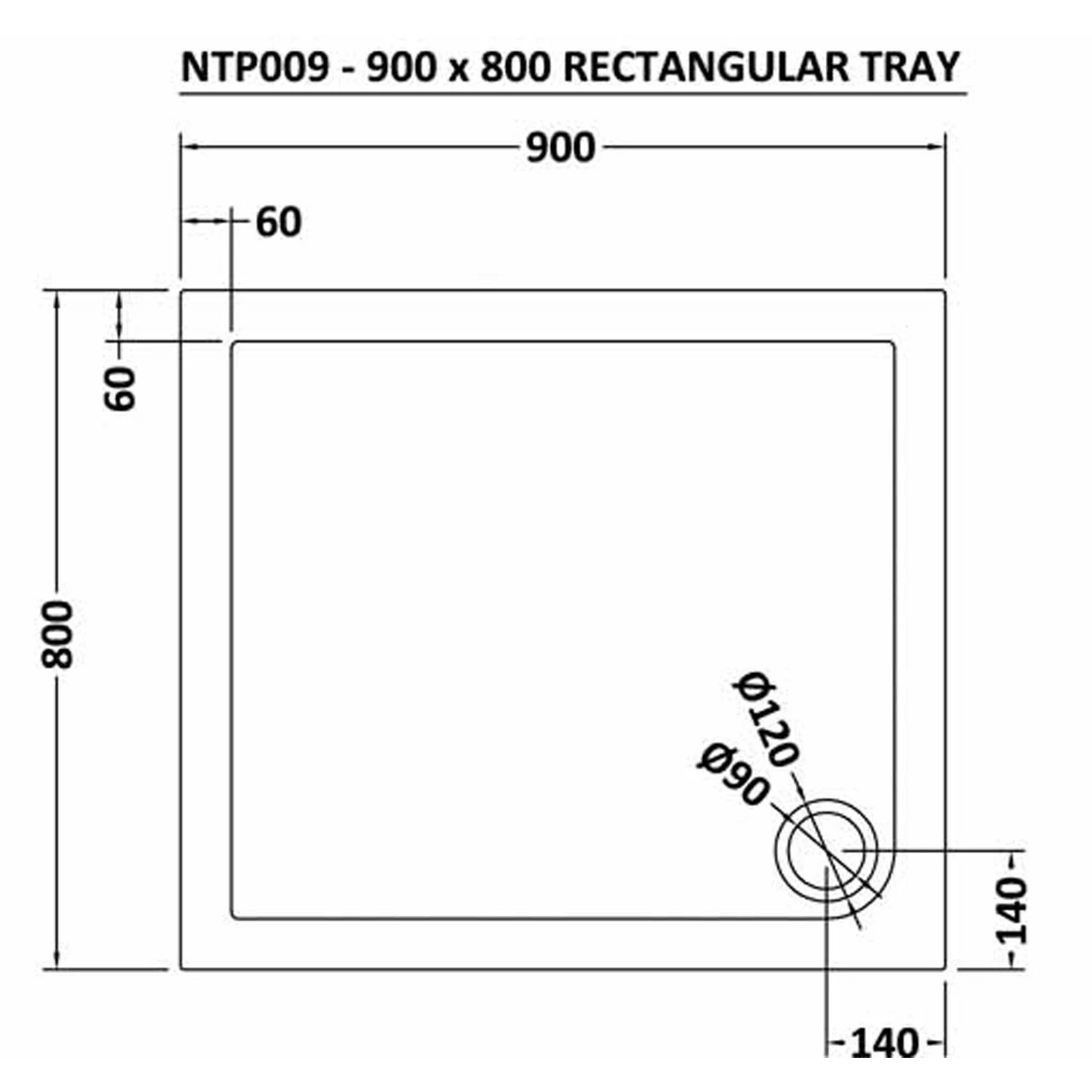 Nuie Pearlstone 900mm X 800mm Rectangular Shower Tray With Corner Waste - NTP009 - Image 4