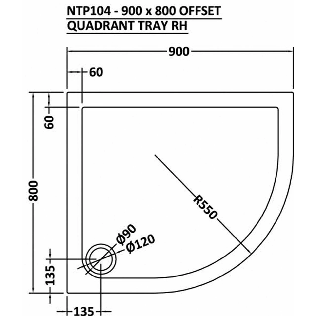Nuie Pearlstone 900mm X 800mm Right Hand Offset Quadrant Shower Tray - NTP104 - Image 2