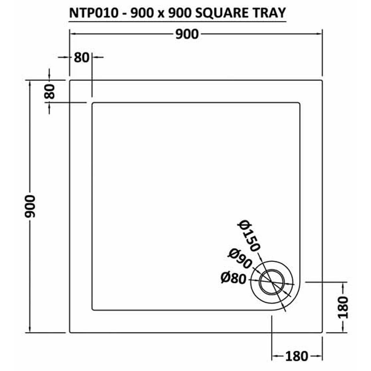 Nuie Pearlstone 900mm X 900mm Square Shower Tray With Corner Waste - NTP010 - Image 4
