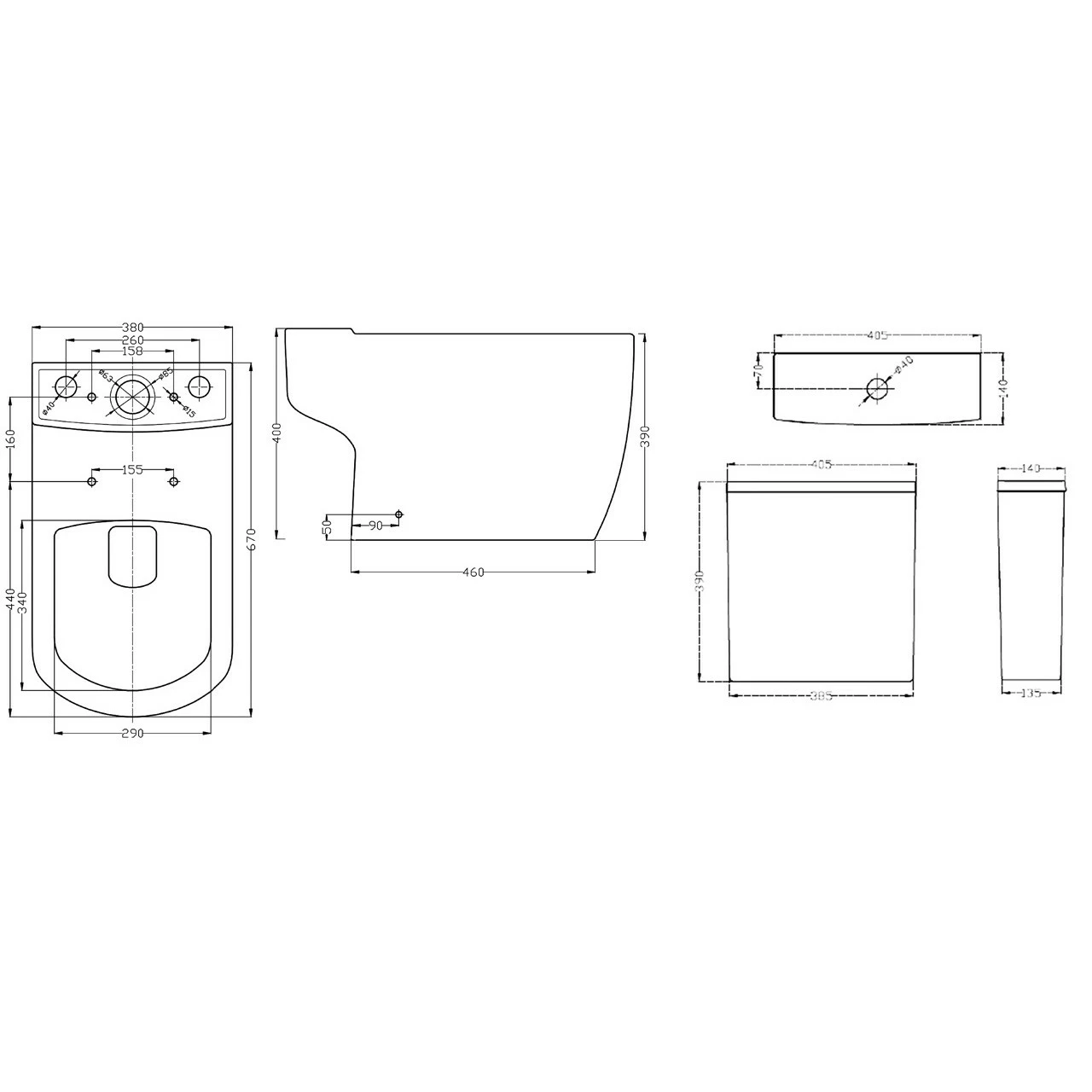 Nuie Provst Semi Flush To Wall Toilet Pan And Cistern - CPV005 - Image 3